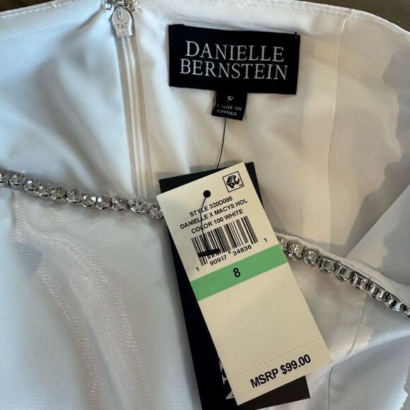NWT Danielle Bernstein Dress 8 White Rhinestone Puff Sleeve Cutout NYE Holiday - Picture 5 of 5